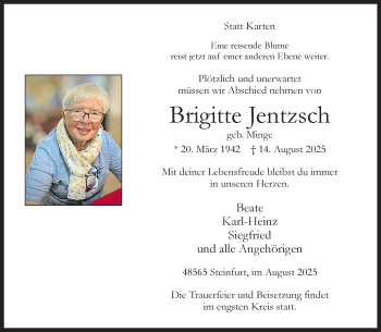Anzeige von Brigitte Jentzsch 