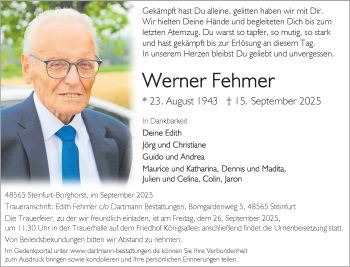 Anzeige von Werner Fehmer 