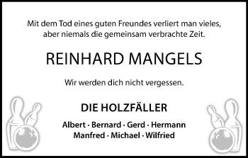 Anzeige von Reinhard Mangels 