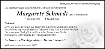 Anzeige von Margarete Schmedt 