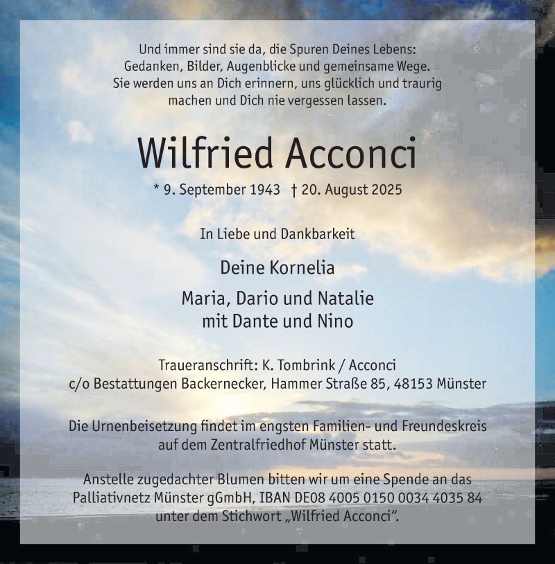  Traueranzeige für Wilfried Acconci vom 06.09.2025 aus 