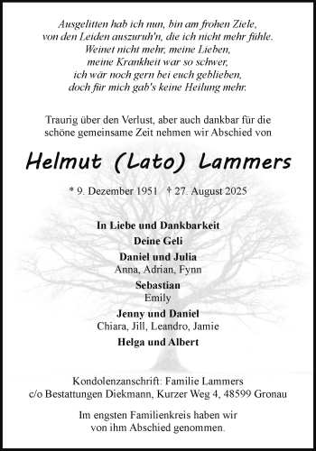Anzeige von Helmut Lammers 