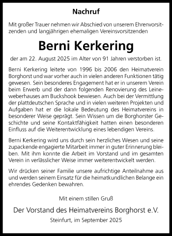 Anzeige von Berni Kerkering 