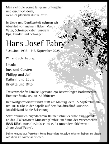 Anzeige von Hans Josef Fabry 