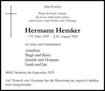 Anzeige von Hermann Hemker 
