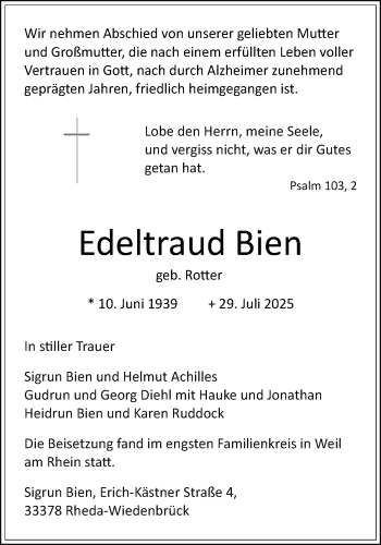 Anzeige von Edeltraud Bien 