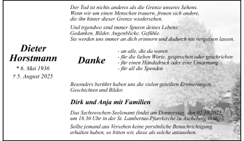 Anzeige von Dieter Horstmann 