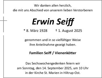 Anzeige von Erwin Seiff 