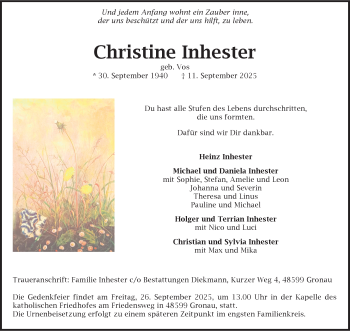 Anzeige von Christine Inhester 