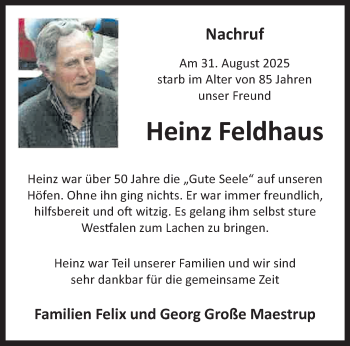 Anzeige von Heinz Feldhaus 
