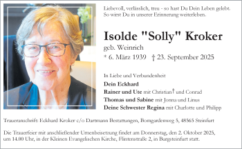 Anzeige von Isolde Solly Kroker 