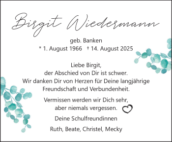 Anzeige von Birgit Wiedermann 