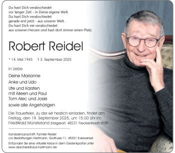 Anzeige von Robert Reidel 