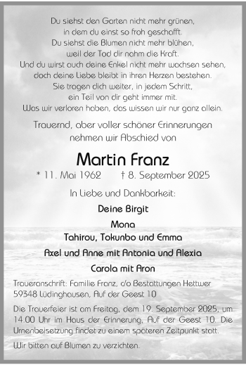 Anzeige von Martin Franz 