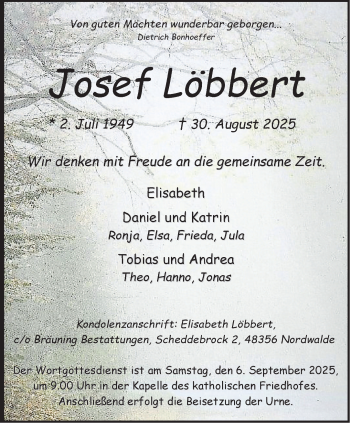 Anzeige von Josef Löbbert 