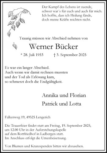 Anzeige von Werner Bücker 