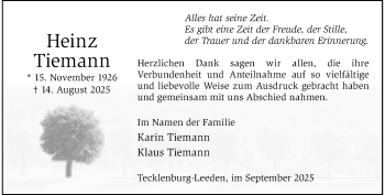 Anzeige von Heinz Tiemann 