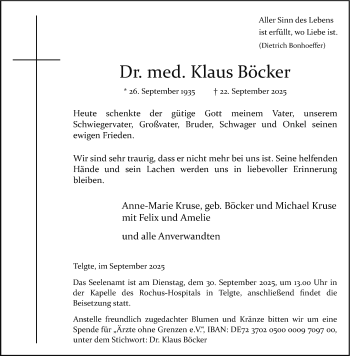 Anzeige von Dr. med. Klaus Böcker 