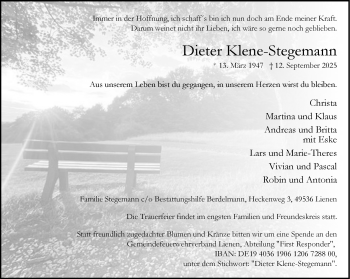 Anzeige von Dieter Klene-Stegemann 