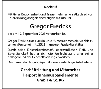 Anzeige von Gregor Frericks 