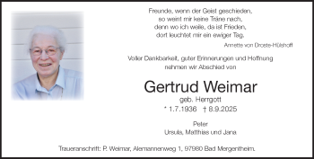 Anzeige von Gertrud Weimar 