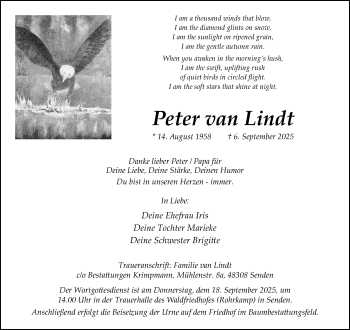 Anzeige von Peter van Lindt 
