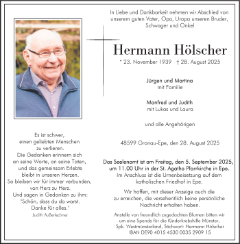 Anzeige von Hermann Hölscher 