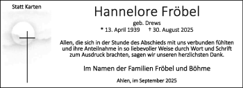 Anzeige von Hannelore Fröbel 