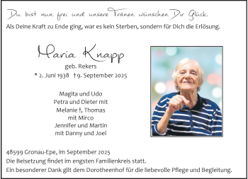 Anzeige von Maria Knapp 