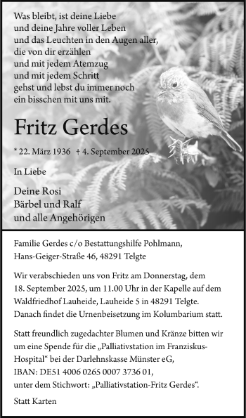 Anzeige von Fritz Gerdes 