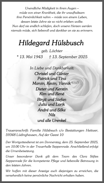 Anzeige von Hildegard Hülsbusch 