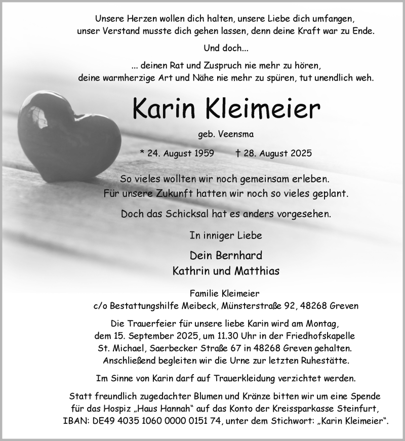  Traueranzeige für Karin Kleimeier vom 06.09.2025 aus 
