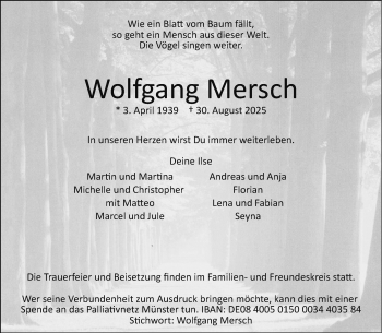 Anzeige von Wolfgang Mersch 