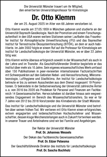 Anzeige von Dr. Otto Klemm 