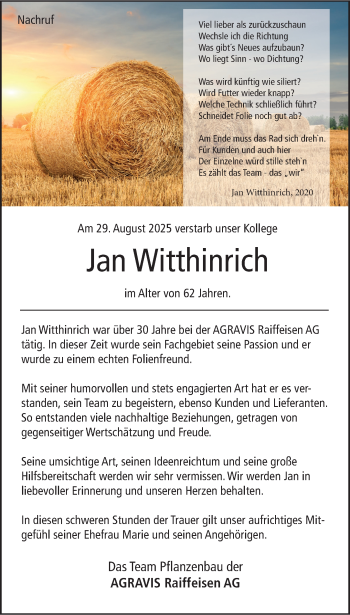 Anzeige von Jan Witthinrich 