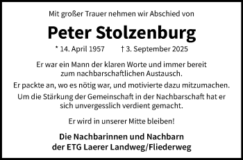 Anzeige von Peter Stolzenburg 
