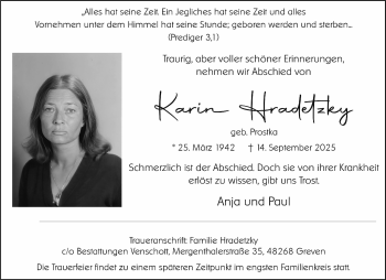 Anzeige von Karin Hradetzky 