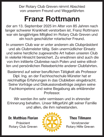 Anzeige von Franz Rottmann 