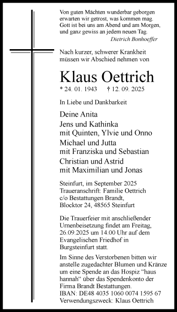 Anzeige von Klaus Oettrich 