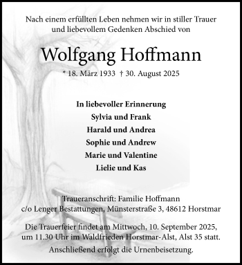 Anzeige von Wolfgang Hoffmann 