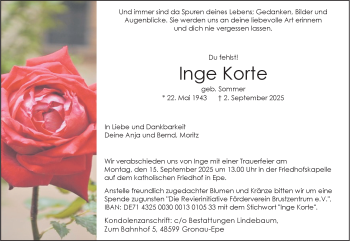Anzeige von Inge Korte 