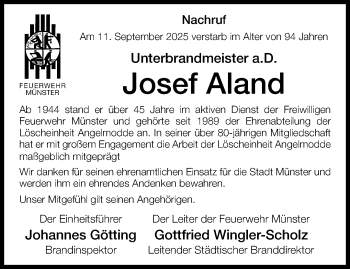 Anzeige von Josef Aland 