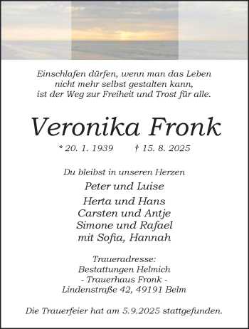 Anzeige von Veronika Fronk 