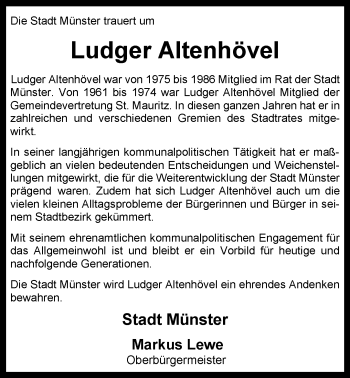 Anzeige von Ludger Altenhövel 