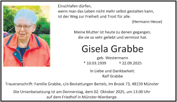 Anzeige von Gisela Grabbe 