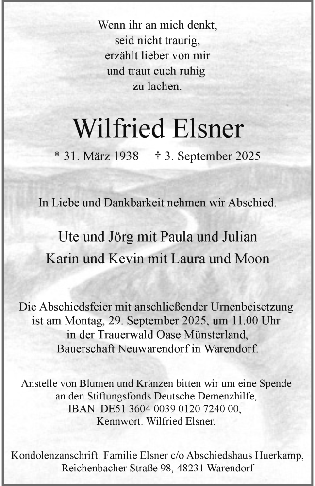  Traueranzeige für Wilfried Elsner vom 20.09.2025 aus 