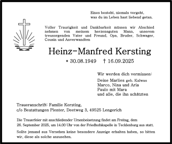 Anzeige von Heinz-Manfred Kersting 