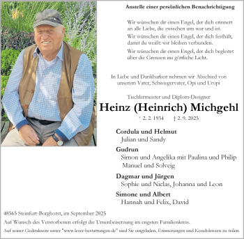 Anzeige von Heinz Michgehl 