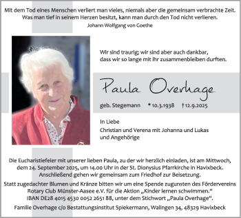 Anzeige von Paula Overhage 