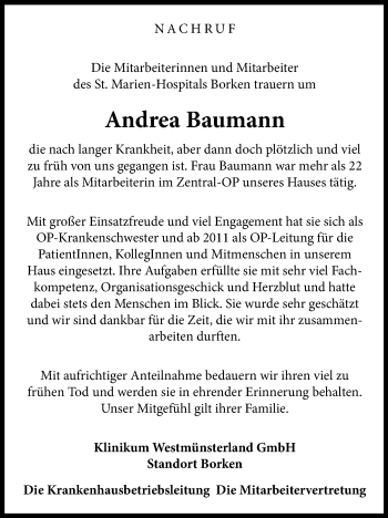 Anzeige von Andrea Baumann 